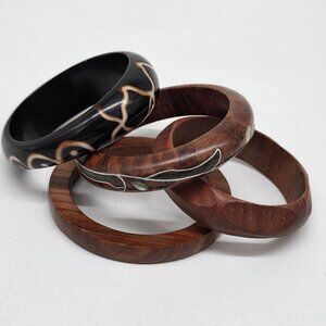 Wooden & Resin Bangle Bracelets With Inlay Design Rosewood Mother of Pearl